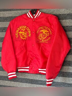 Vintage 80’s Red United States Marine Corps Bomber Jacket Men’s Small EUC